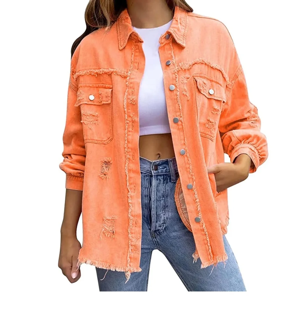 New Fashion Vintage Washed Womens Denim Jeans Reversible Vintage Denim Jackets Bomber Jacket for Women - Image 5