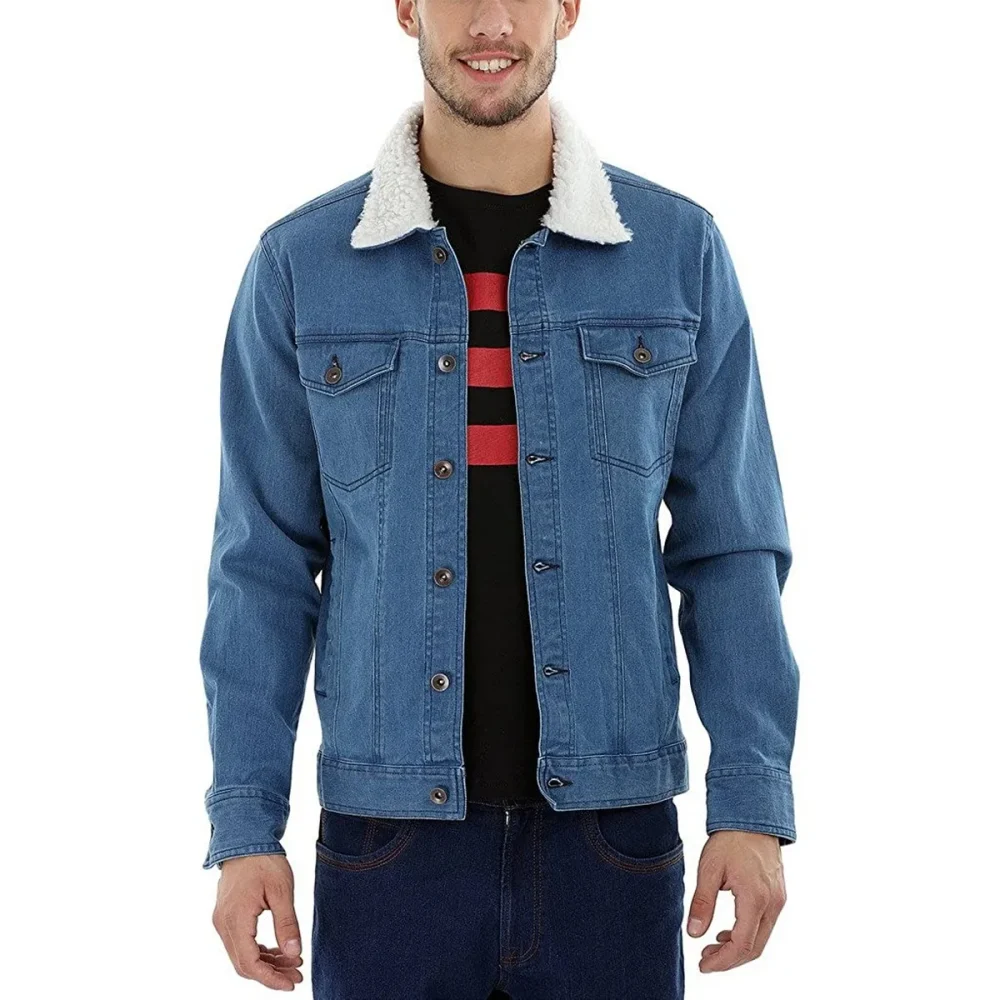 High Quality Oversize Polyester Lined Men Plain Denim Winter Jeans Jacket